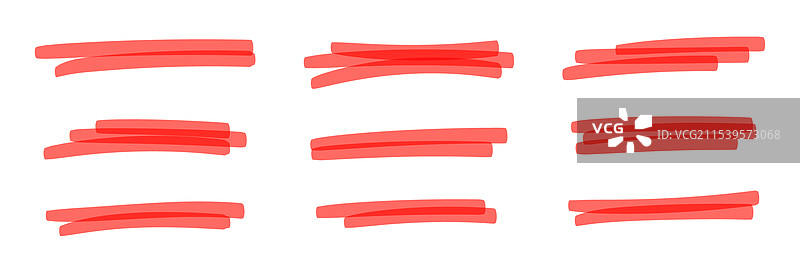 带有刷子纹理的红色马克笔笔触套装图片素材