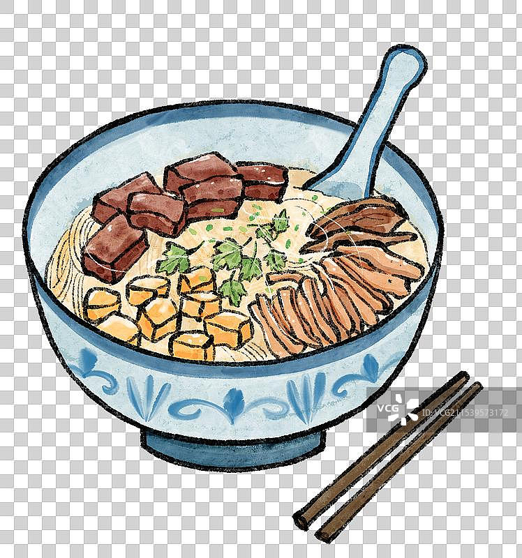 国风南京美食插画-鸭血粉丝汤图片素材