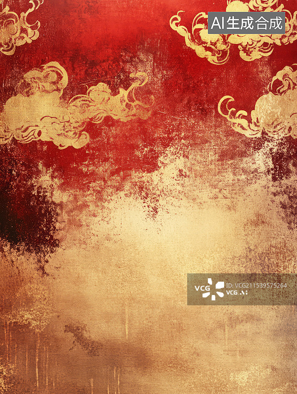 【AI数字艺术】红色金色泼墨抽象背景图片素材