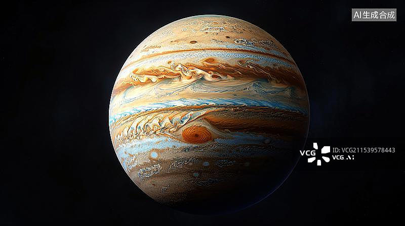【AI数字艺术】黑色背景下的木星特写图片素材