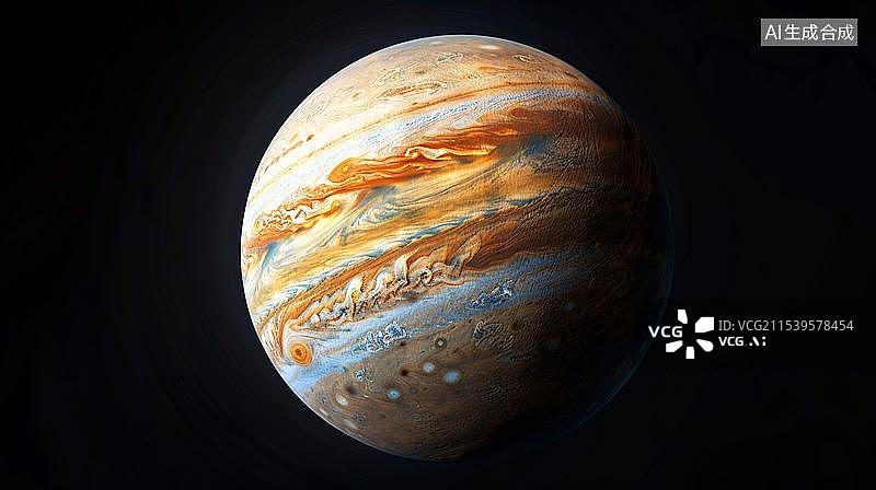 【AI数字艺术】黑色背景下的木星特写图片素材
