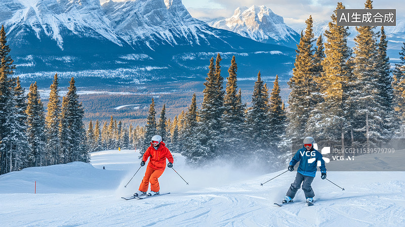 【AI数字艺术】冬天滑雪背景图片素材