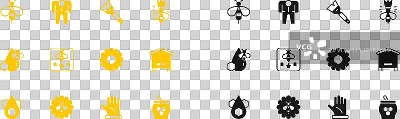 蜜蜂在花朵上，养蜂人照看着女王蜂图片素材