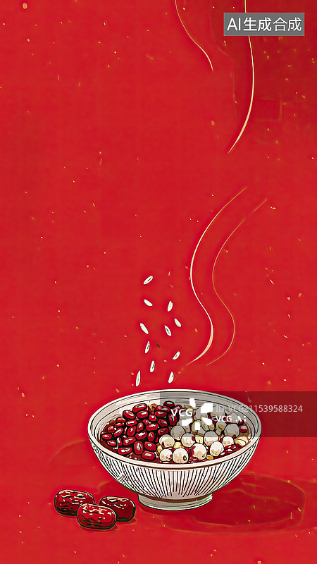 【AI数字艺术】一碗腊八粥平面插画图片素材