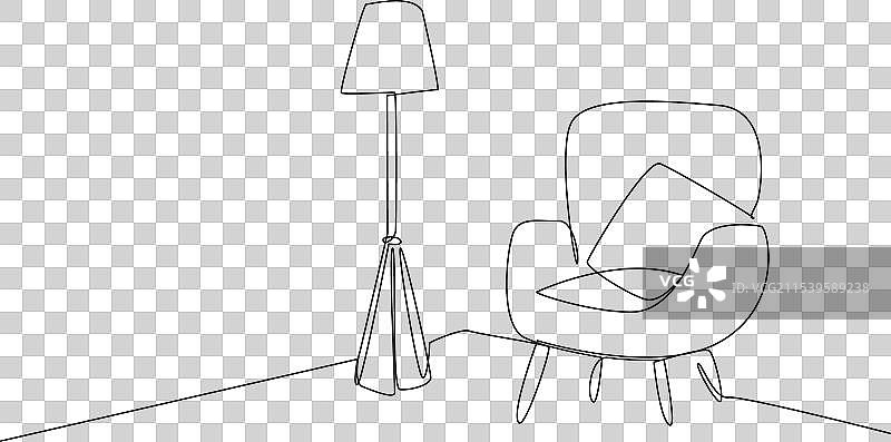 时尚房间的单线条画，装满了各种物品图片素材