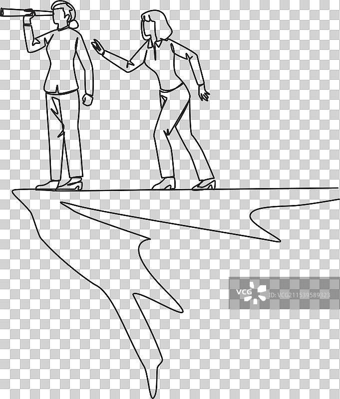 单线条画的女商人正在监控图片素材