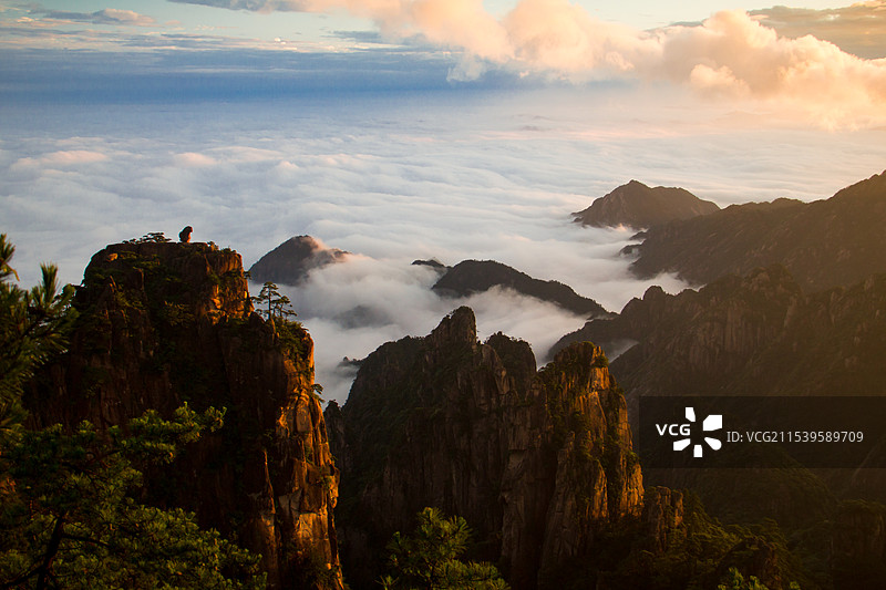 黄山猴子观海日出图片素材