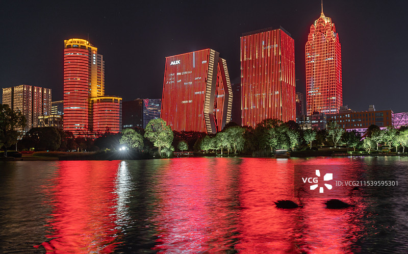 宁波南部商务区夜景灯光秀图片素材