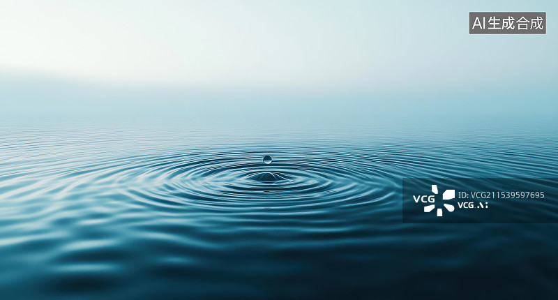 【AI数字艺术】一滴水滴在水面上泛起涟漪图片素材