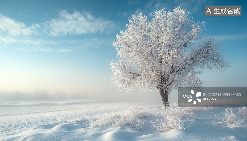 【AI数字艺术】冬季冰天雪地里的雾凇图片素材