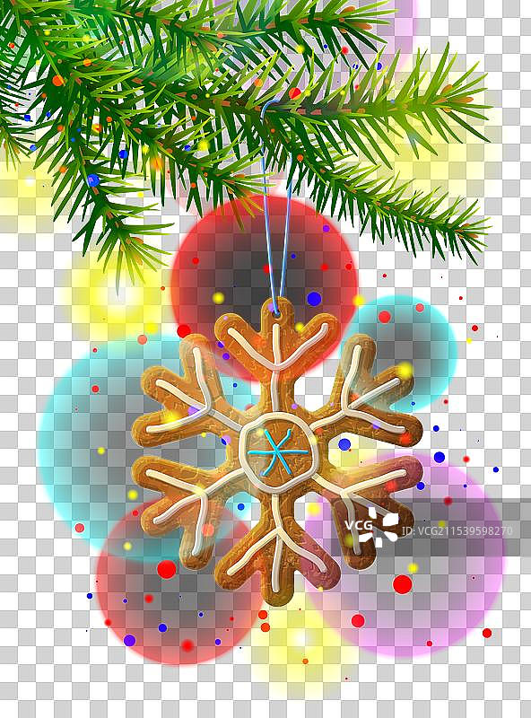 圣诞树枝与装饰饼干图片素材