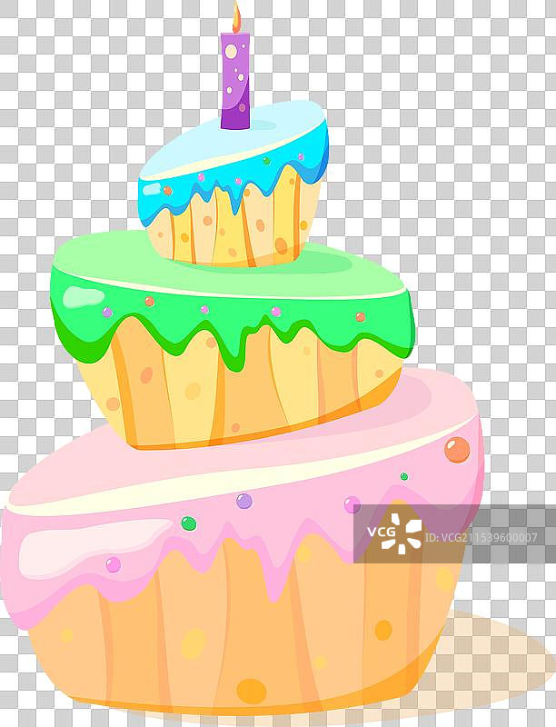 一个三层蛋糕，上面插着一根蜡烛图片素材