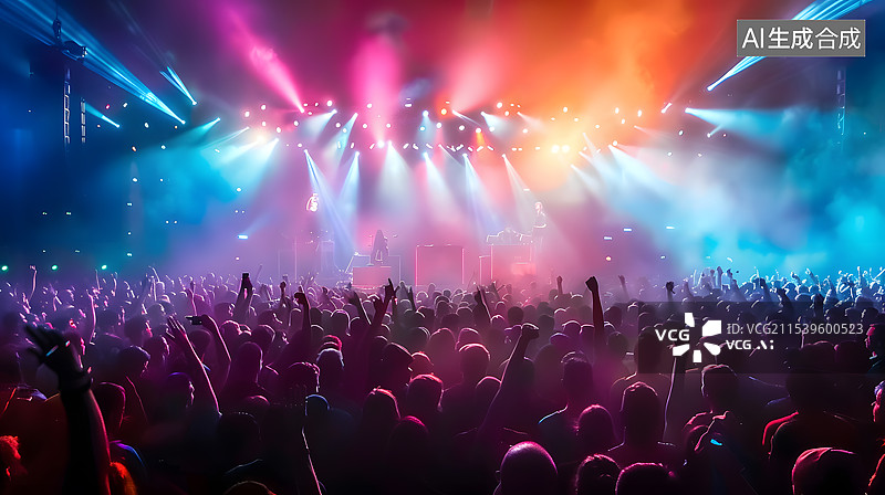 【AI数字艺术】五光十色的音乐会演唱会现场人山人海图片素材