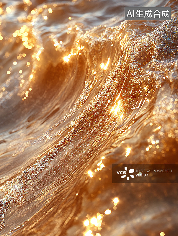 【AI数字艺术】流水生金 ，财富  发财 财源  暴富  盈利 金色背景图片素材