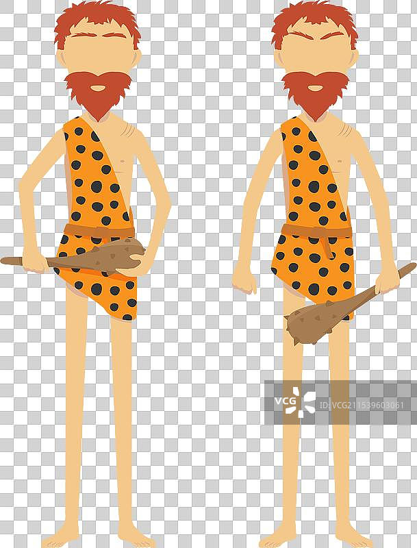 没有面孔的卡通穴居人手持木棒图片素材