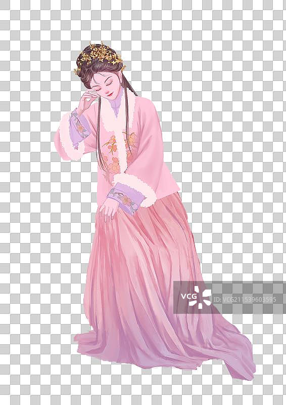 中式传统古风汉服古装女人坐着休息睡觉扶额图片素材