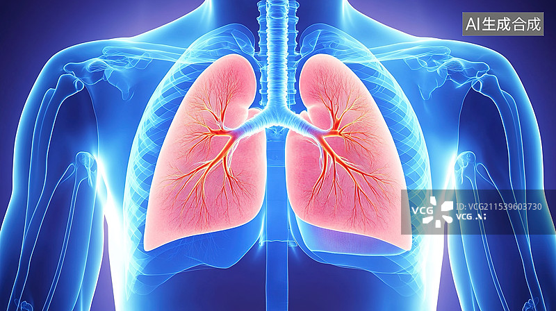 【AI数字艺术】详细医学胸部X射线可视化肺部和心脏的精细解剖结构医疗专业人士和教育的抽象医疗背景图片素材