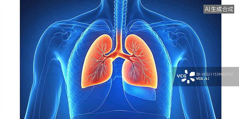 【AI数字艺术】详细医学胸部X射线可视化肺部和心脏的精细解剖结构医疗专业人士和教育的抽象医疗背景图片素材