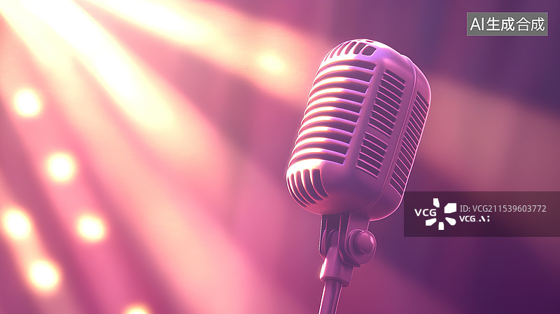 【AI数字艺术】舞台上的麦克风话筒特写插画图片素材