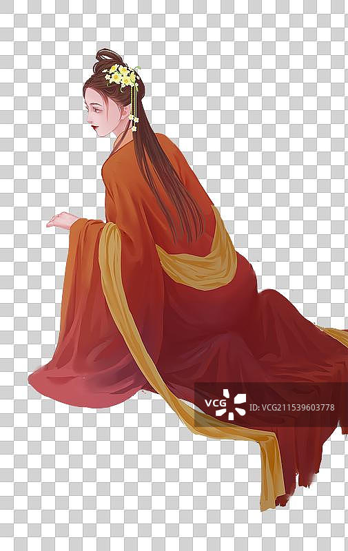 中式古风汉服古装女人跪着坐着红色衣服趴着图片素材