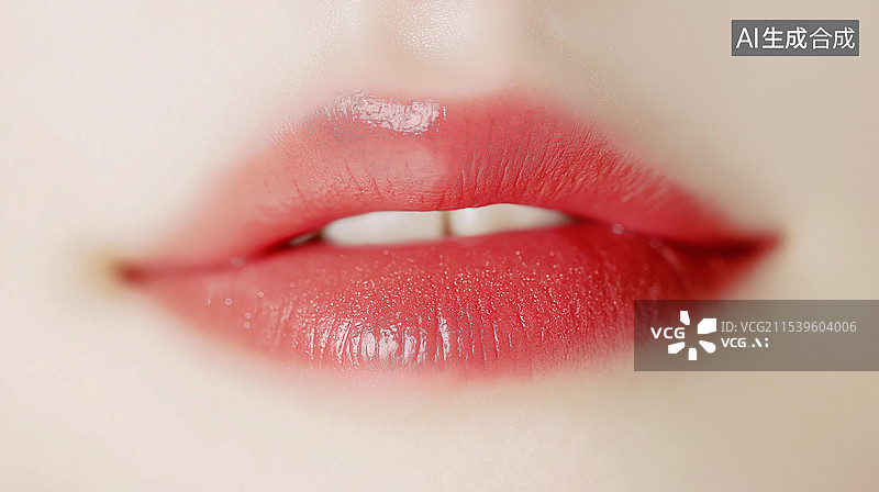 【AI数字艺术】彩妆主题海报——涂了唇彩的美丽嘴唇图片素材