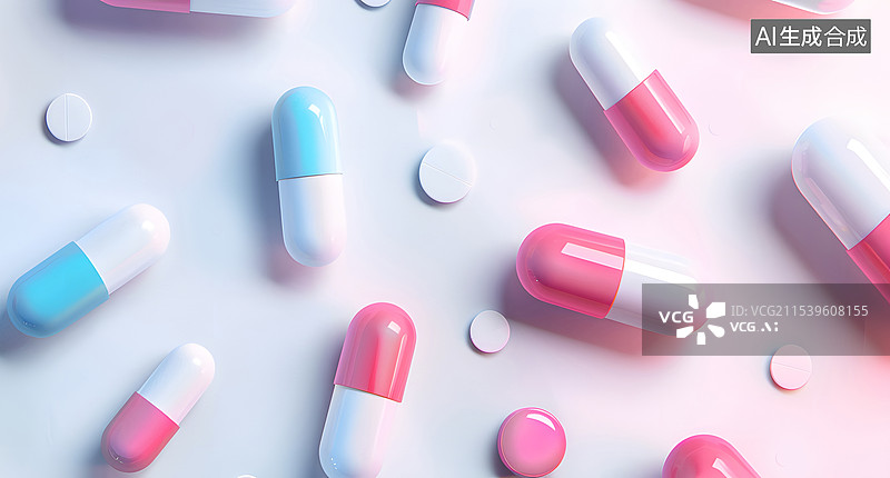 【AI数字艺术】散落的药片和胶囊图片素材