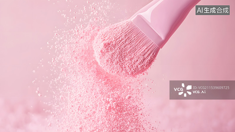 【AI数字艺术】化妆刷抖起的粉色化妆品粉末图片素材