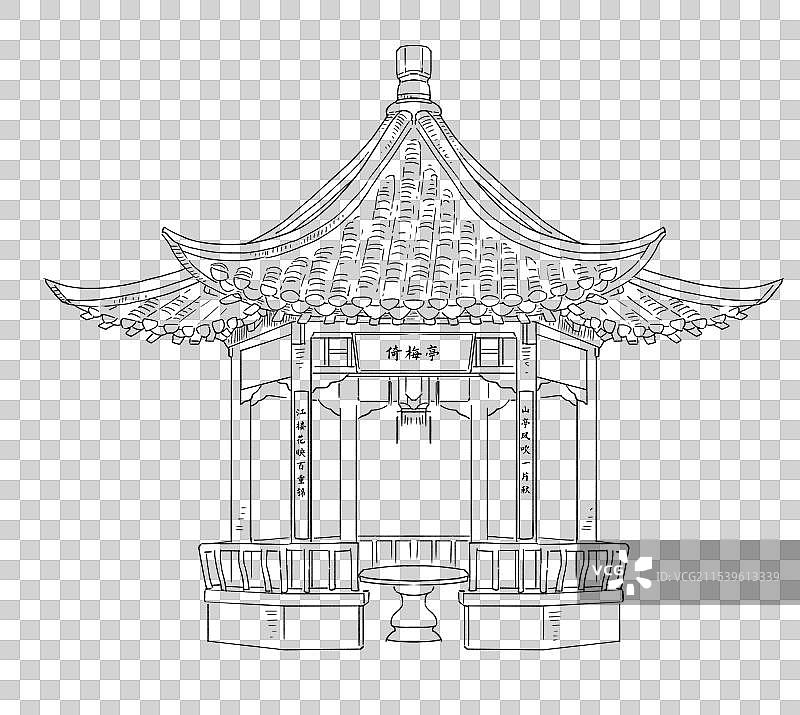 一座中式凉亭线稿图片素材