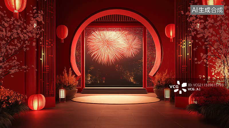 【AI数字艺术】中国新年红色庆祝场景图片素材