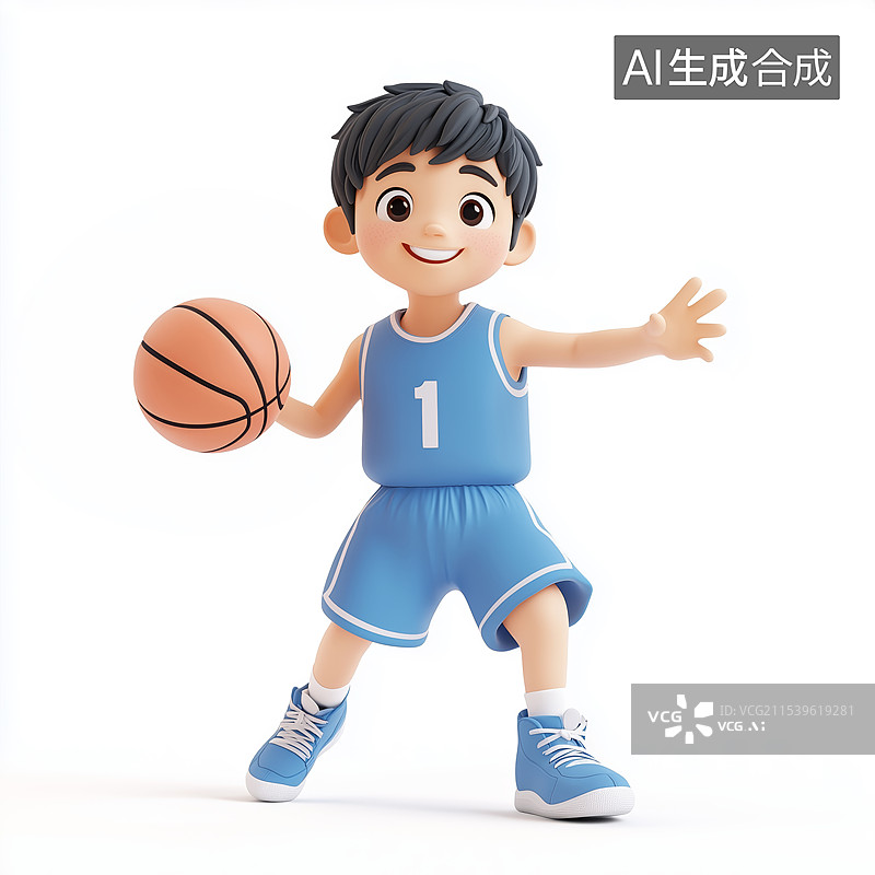 【AI数字艺术】3D卡通打篮球的男孩插画图片素材