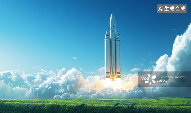 【AI数字艺术】火箭发射的强大瞬间，突破天空，展示了太空探索与技术进步的激动时刻。图片素材