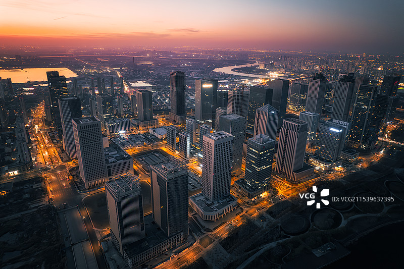 天津滨海新区夜景全景航拍图片素材