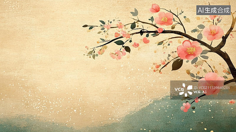 【AI数字艺术】中国风春日花朵背景图图片素材