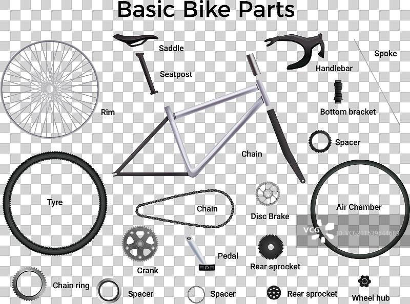逼真的自行车零件套件图片素材
