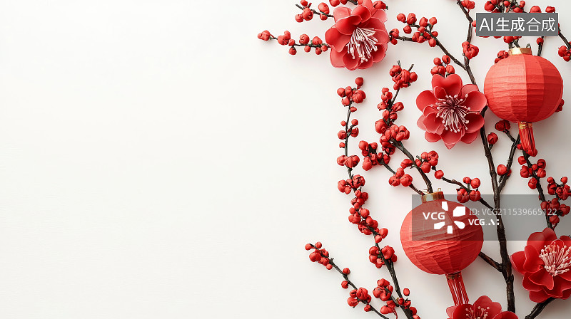 【AI数字艺术】红灯笼与梅花的新春背景设计图片素材
