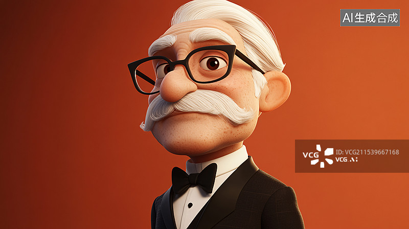 【AI数字艺术】卡通3d帅气的老爷爷图片素材