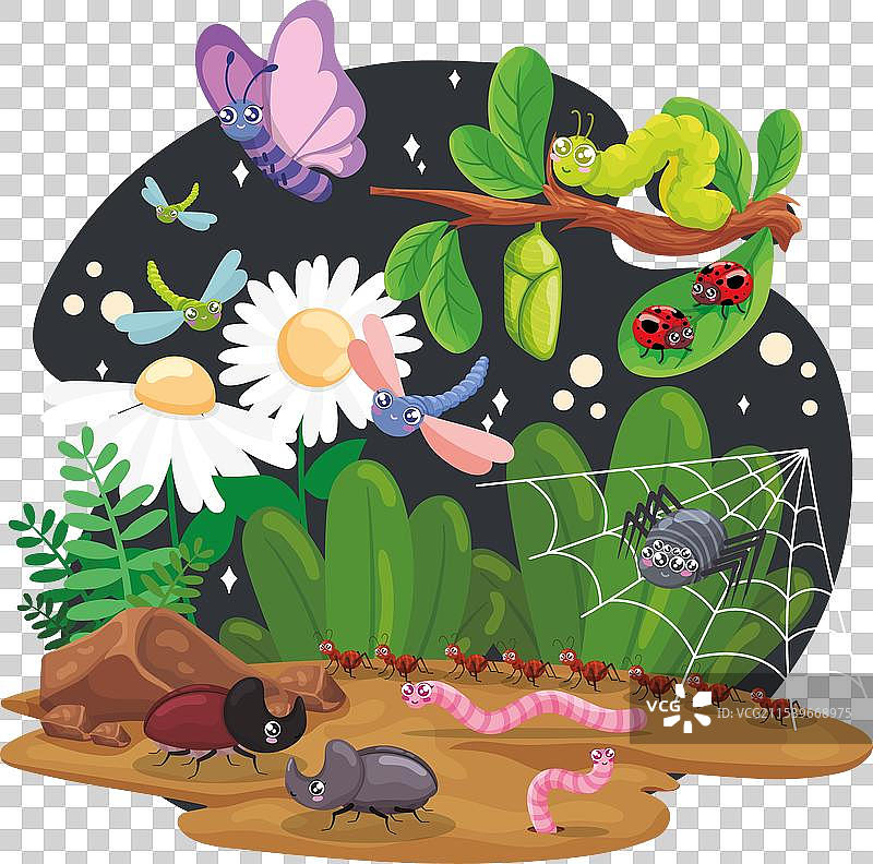 可爱的昆虫角色在自然环境中图片素材