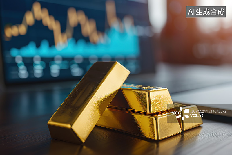 【AI数字艺术】金条金价走势金融投资背景图片素材