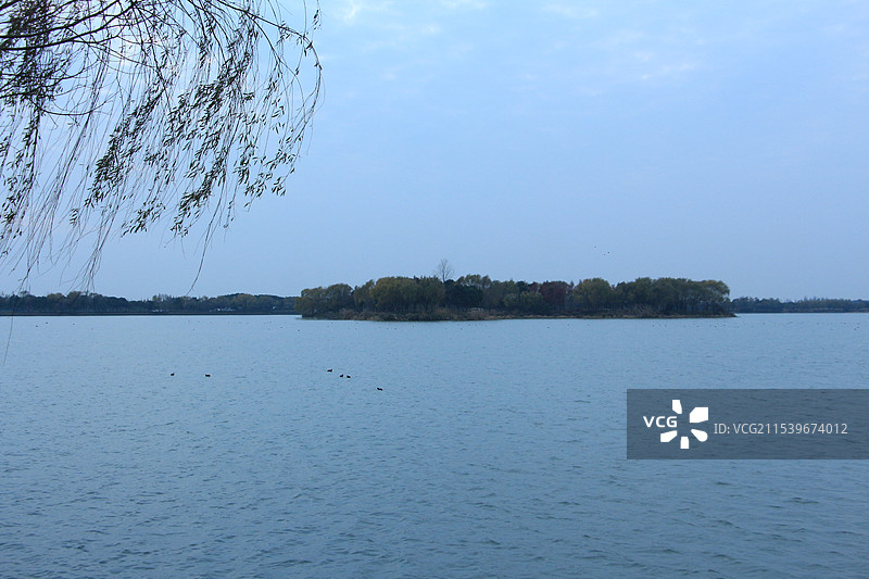 上海青西郊野公园大莲湖蓝调时分图片素材