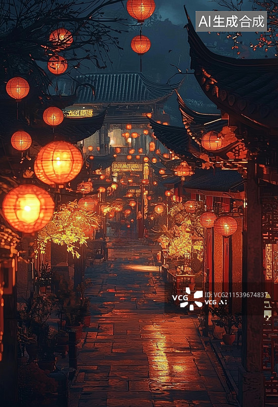 【AI数字艺术】老街灯会图片素材