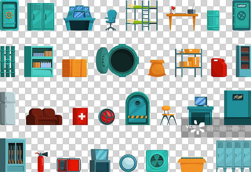 碉堡内部图标集卡通床图片素材