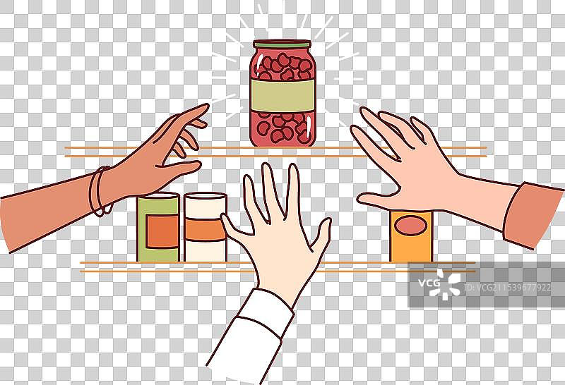 超市里几乎空荡荡的货架和一双手图片素材