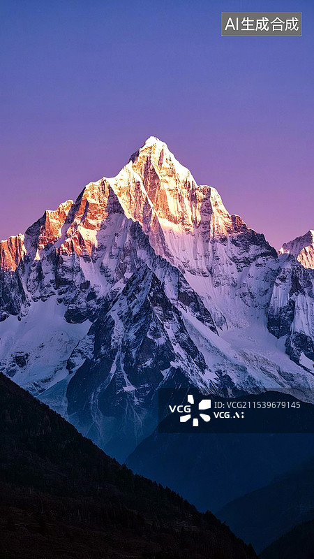 【AI数字艺术】日照金山蓝紫色彩云风景图片素材