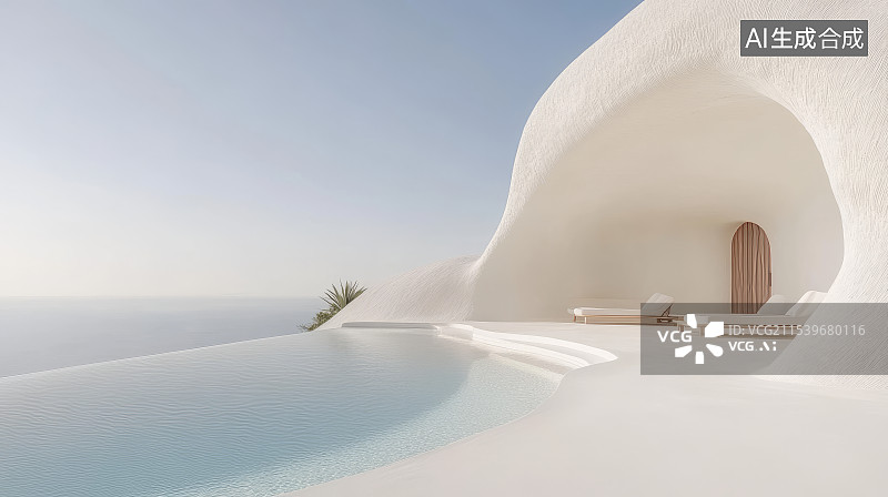 【AI数字艺术】海边的泳池和白色的别墅图片素材