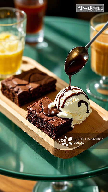 【AI数字艺术】布朗尼香草冰激凌美食图片素材