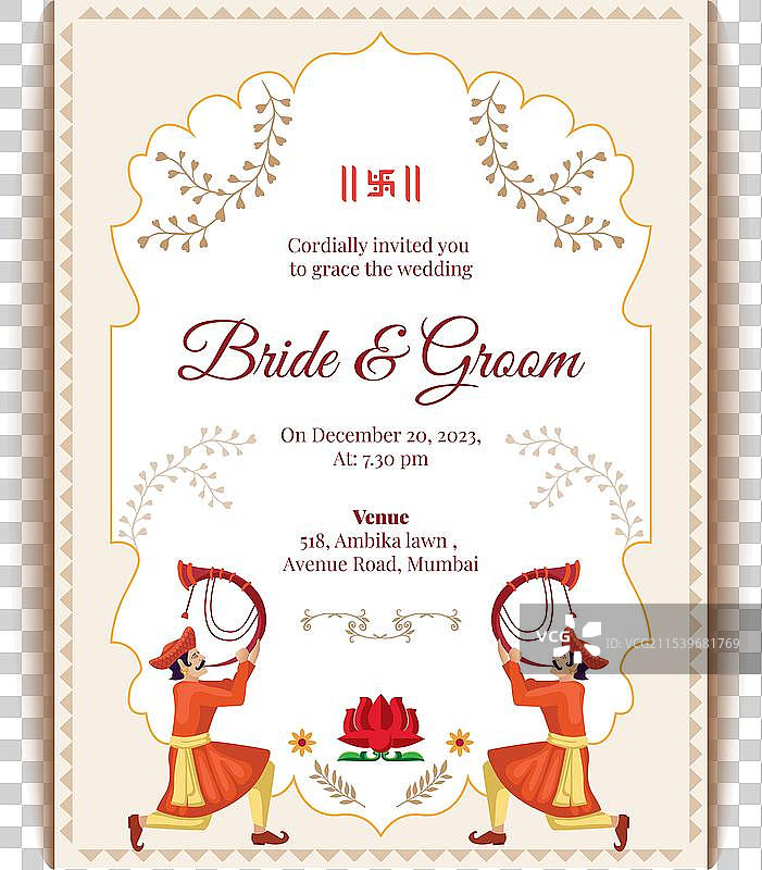 印度皇家婚礼请柬设计邀请函图片素材