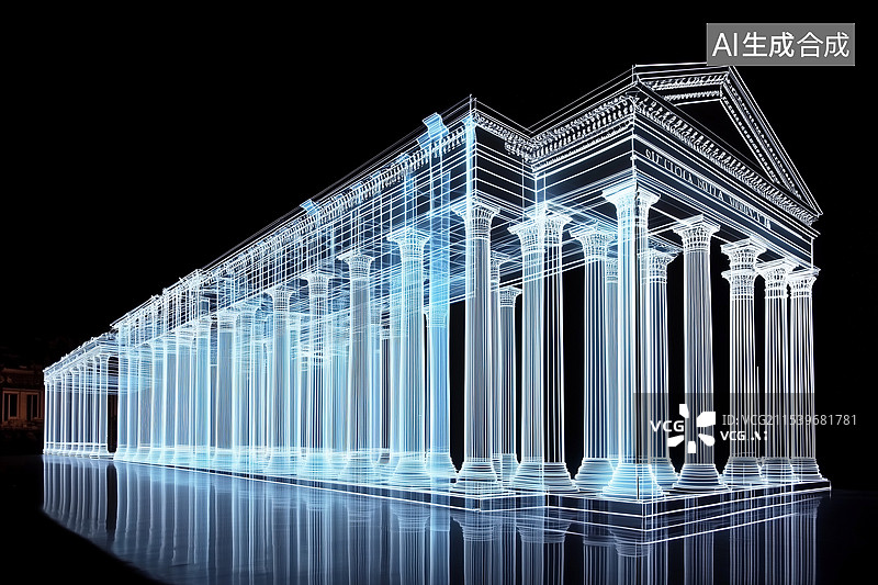 【AI数字艺术】全息线条罗马建筑图片素材