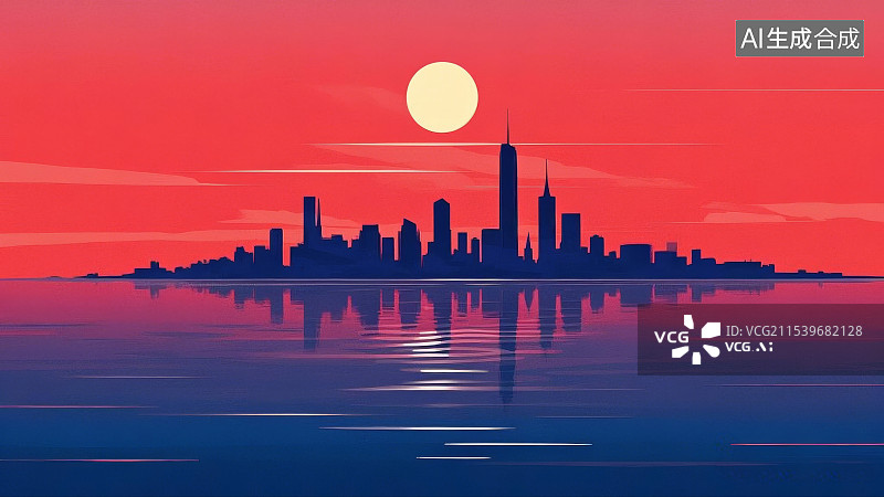 【AI数字艺术】城市天际线金融区，剪影图片素材