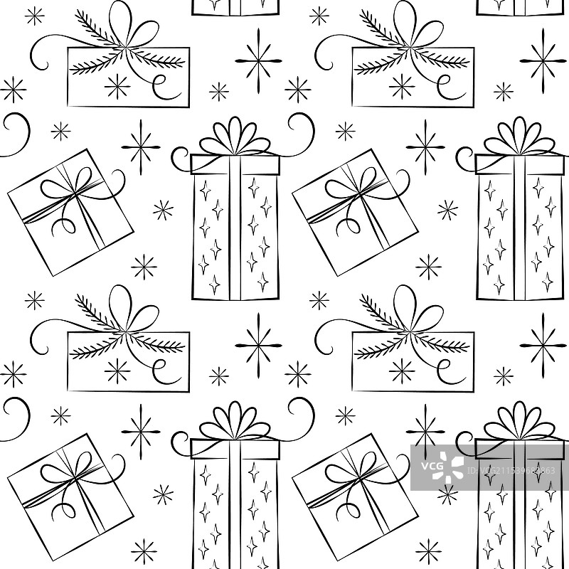 圣诞节和新年礼物的轮廓图绘制图片素材