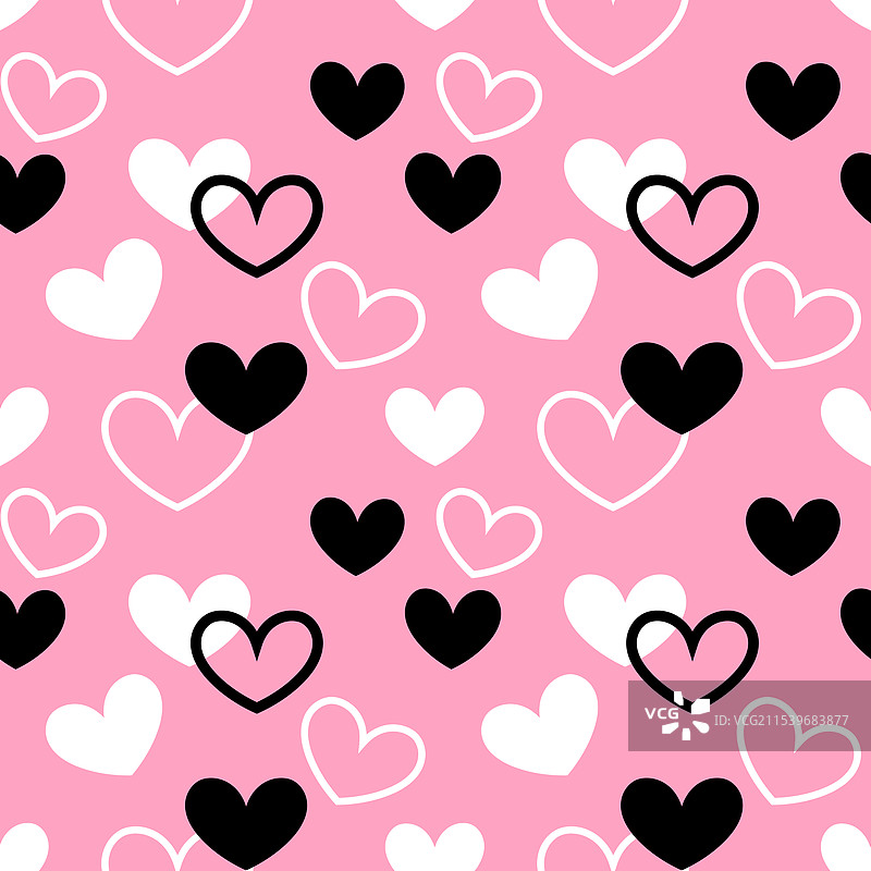 黑白心形图案散落在粉色背景上图片素材